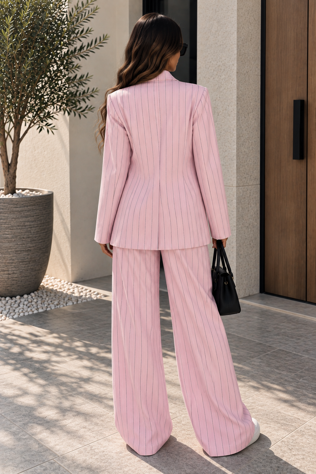 Ensemble tailleur femme rayé blazer + pantalon large