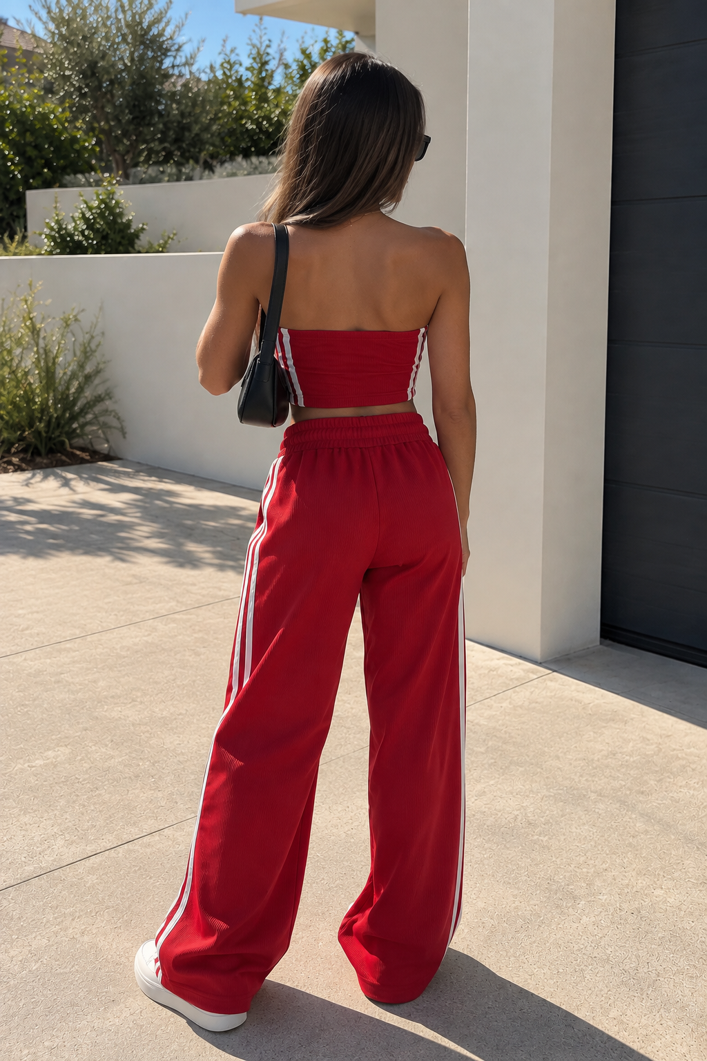 Ensemble femme bandeau + pantalon large à bandes – jusqu’au 42