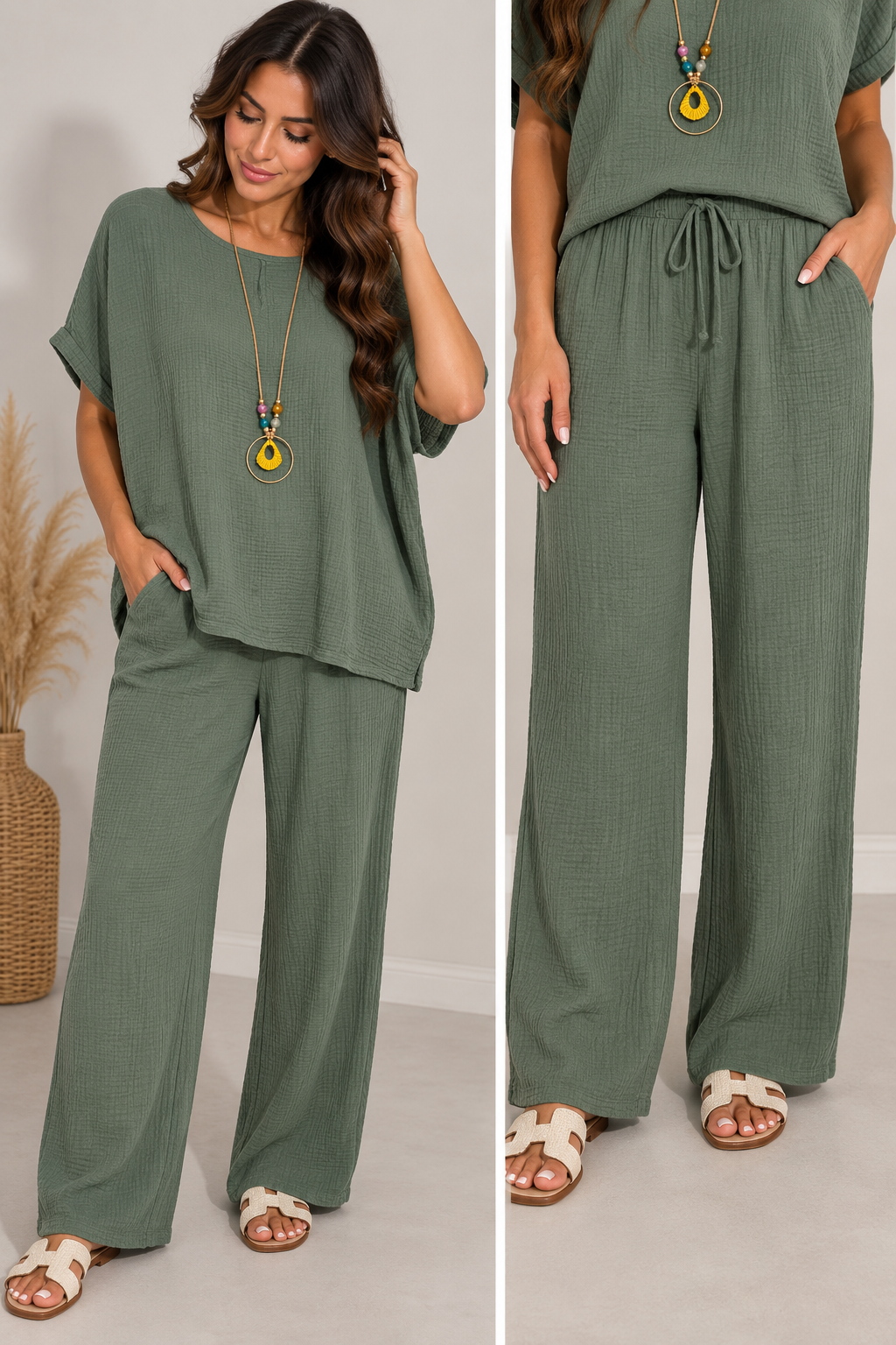Ensemble femme gaze de coton avec collier
