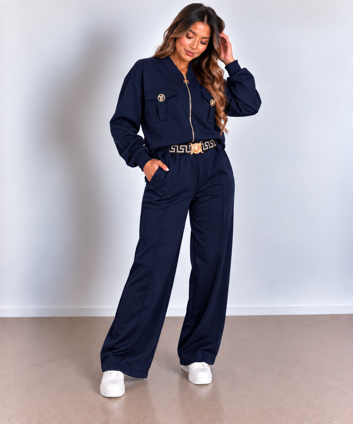 Ensemble Bomber Zippé & Pantalon Large Taille Haute